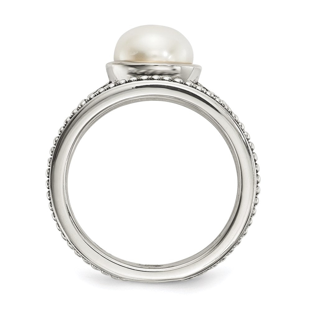 Silver/14K Two Tone Sterling Silver 14K Antiqued 8mm Button Fwc Pearl Set Of 3 Rings
