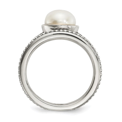 Silver/14K Two Tone Sterling Silver 14K Antiqued 8mm Button Fwc Pearl Set Of 3 Rings