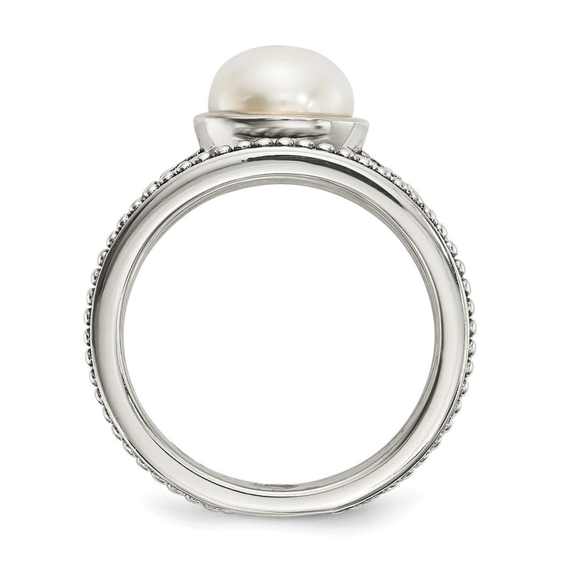 Silver/14K Two Tone Sterling Silver 14K Antiqued 8mm Button Fwc Pearl Set Of 3 Rings