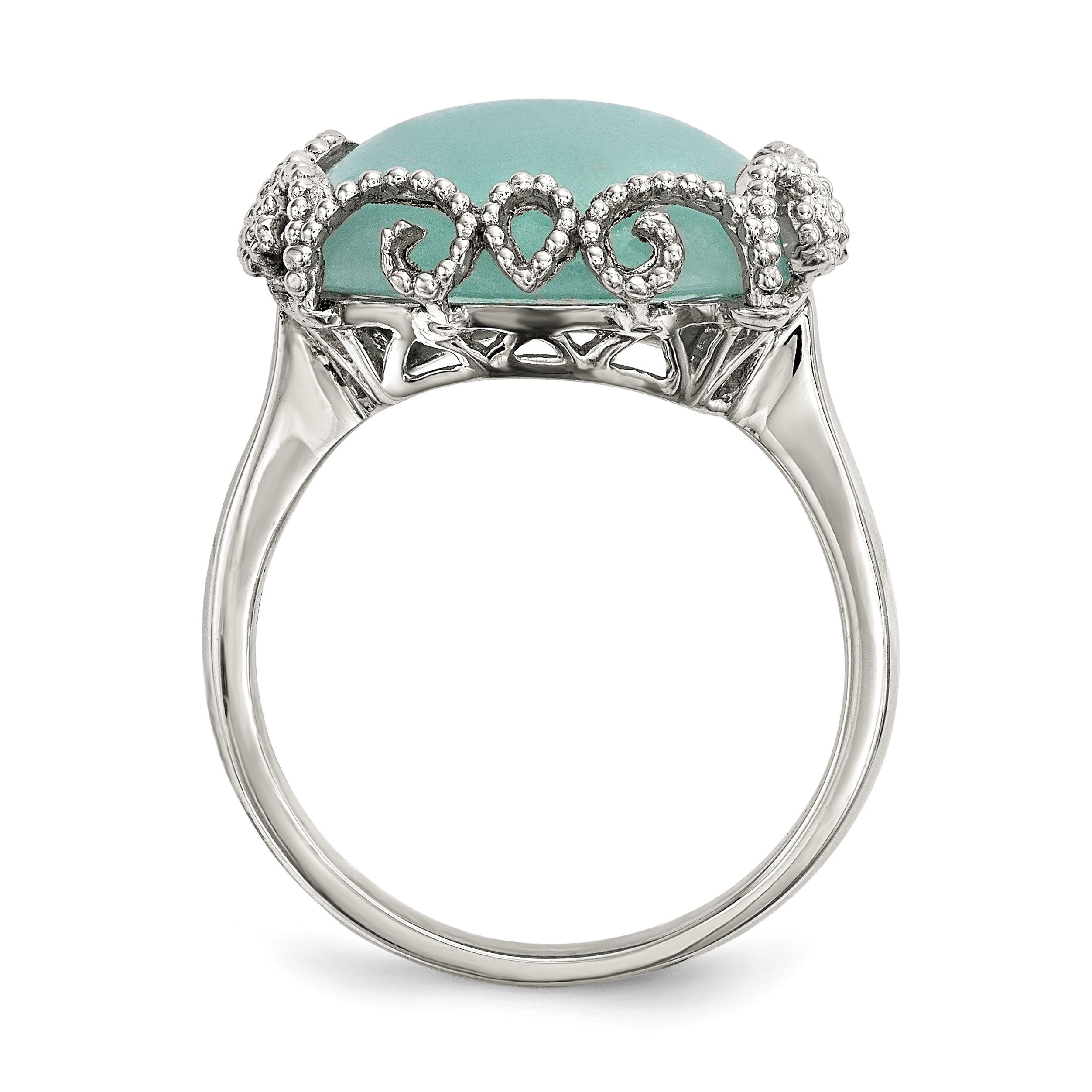 Sterling Silver Rhod Plated Created Amazonite Polished/Textured Ring