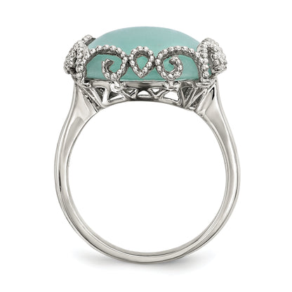 Sterling Silver Rhod Plated Created Amazonite Polished/Textured Ring