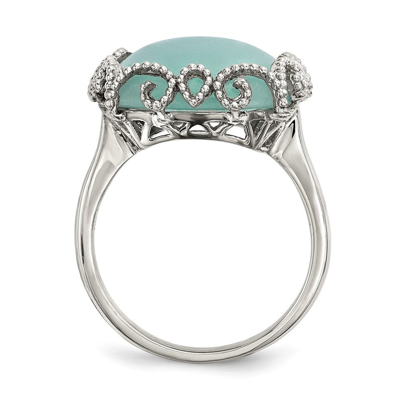 Sterling Silver Rhod Plated Created Amazonite Polished/Textured Ring