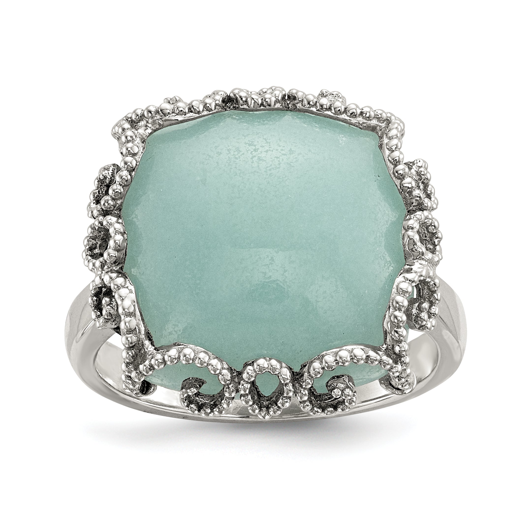 Sterling Silver Rhod Plated Created Amazonite Polished/Textured Ring