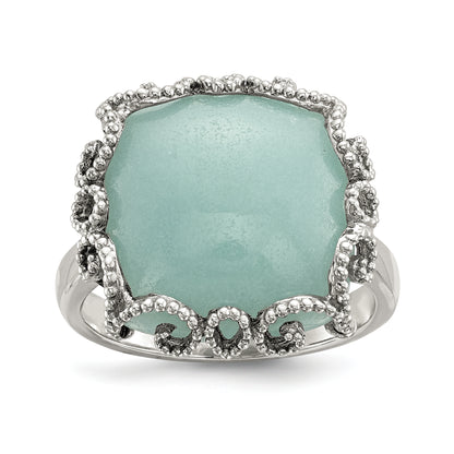 Sterling Silver Rhod Plated Created Amazonite Polished/Textured Ring