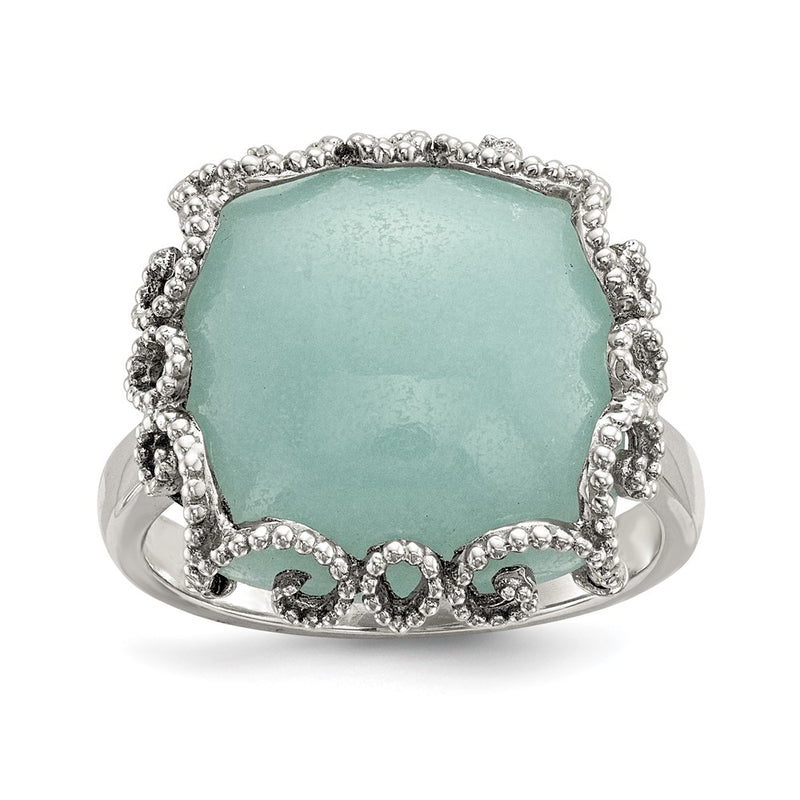 Sterling Silver Rhod Plated Created Amazonite Polished/Textured Ring