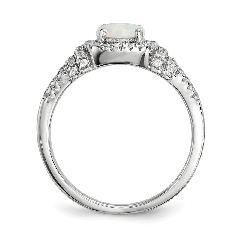 Sterling Silver Rhodium Plated Cz And Lab Created White Opal Ring