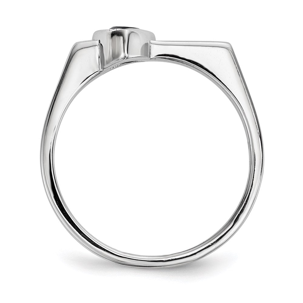 Sterling Silver Rhodium Plated Blue Glass Stone Triangle Ring (Size 6 Only)