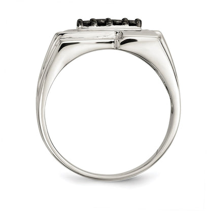 Sterling Silver Rhodium Plated Mens Black Diamond Polished Ring