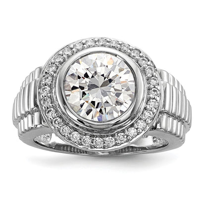 Sterling Silver Rhodium Plated Mens Cz Ring