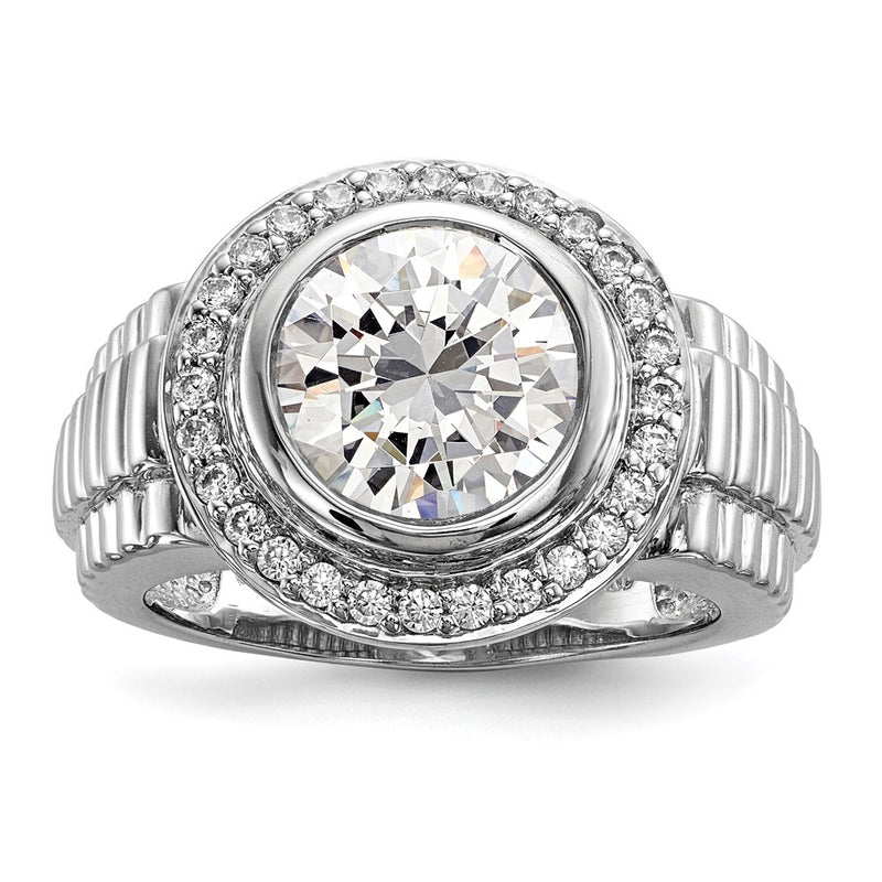 Sterling Silver Rhodium Plated Mens Cz Ring