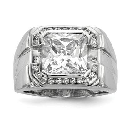 Sterling Silver Rhodium Plated Mens Cz Ring