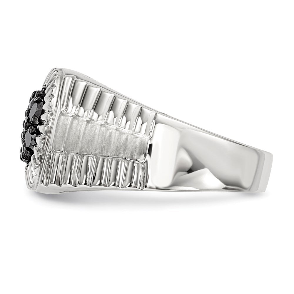 Sterling Silver Rhod Plated Mens Black Diamond Polished/Satin Ring