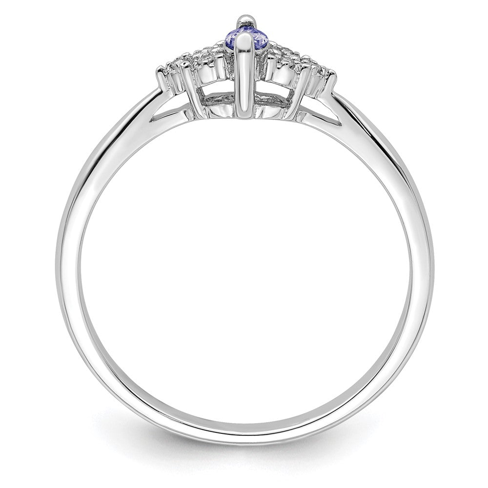 Sterling Silver Rhodium Diamond And Tanzanite Ring (Size 7 Only)
