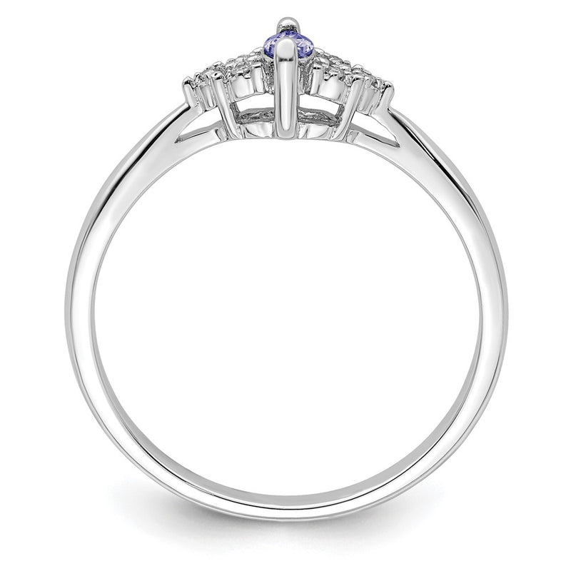 Sterling Silver Rhodium Diamond And Tanzanite Ring (Size 7 Only)