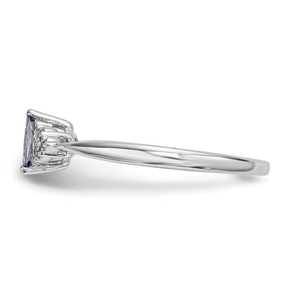 Sterling Silver Rhodium Diamond And Tanzanite Ring (Size 7 Only)