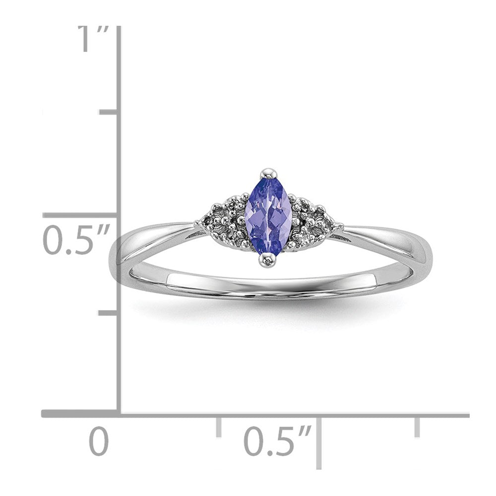 Sterling Silver Rhodium Diamond And Tanzanite Ring (Size 7 Only)