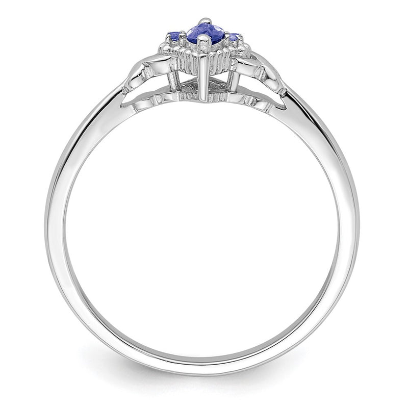 Sterling Silver Rhodium Diamond And Tanzanite Ring
