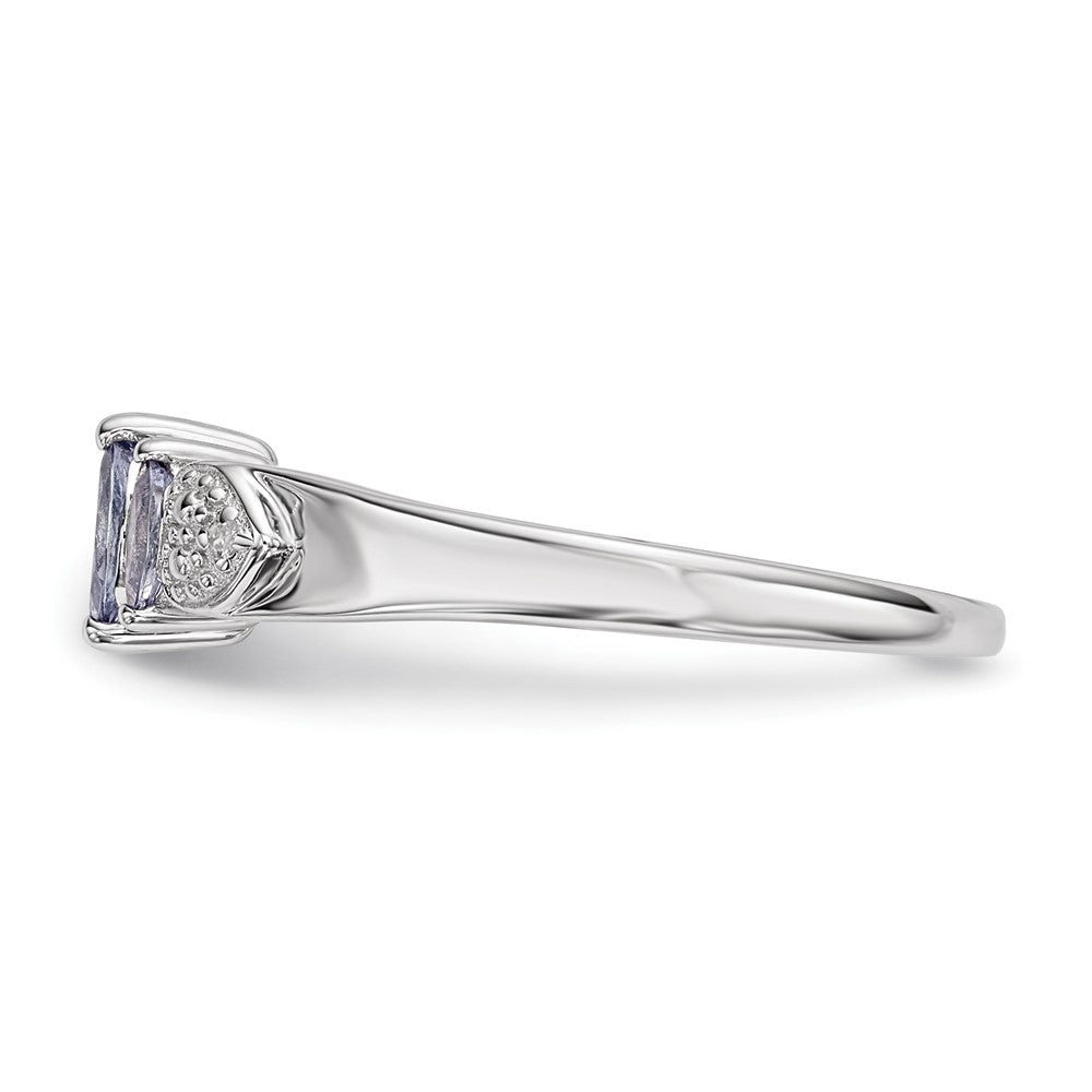 Sterling Silver Rhodium 3 Stone Tanzanite And Diamond Ring (Size 8 Only)