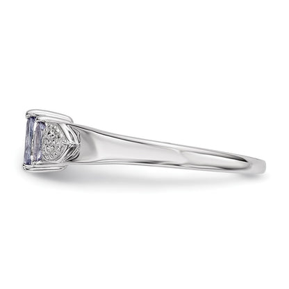 Sterling Silver Rhodium 3 Stone Tanzanite And Diamond Ring (Size 8 Only)