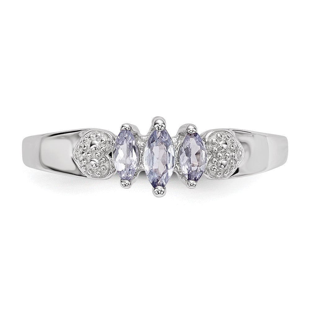 Sterling Silver Rhodium 3 Stone Tanzanite And Diamond Ring (Size 8 Only)