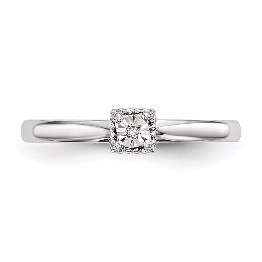 Sterling Silver Rhodium Plated Polished Diamond Heart Shape Ring
