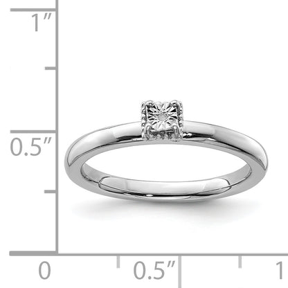 Sterling Silver Rhodium Plated Polished Diamond Square Shape Ring