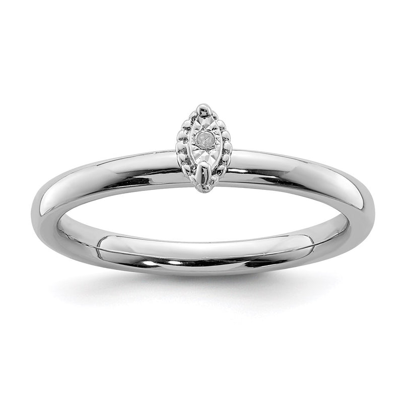 Sterling Silver Rhodium Plated Polished Diamond Marquise Shape Ring (Size 8 Only)