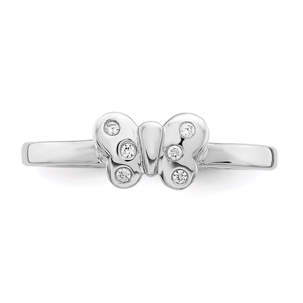 Sterling Silver Rhodium Plated Childs Cz Butterfly Ring (Size 4 Only)