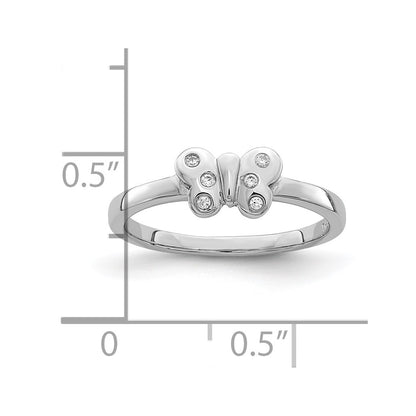 Sterling Silver Rhodium Plated Childs Cz Butterfly Ring (Size 4 Only)
