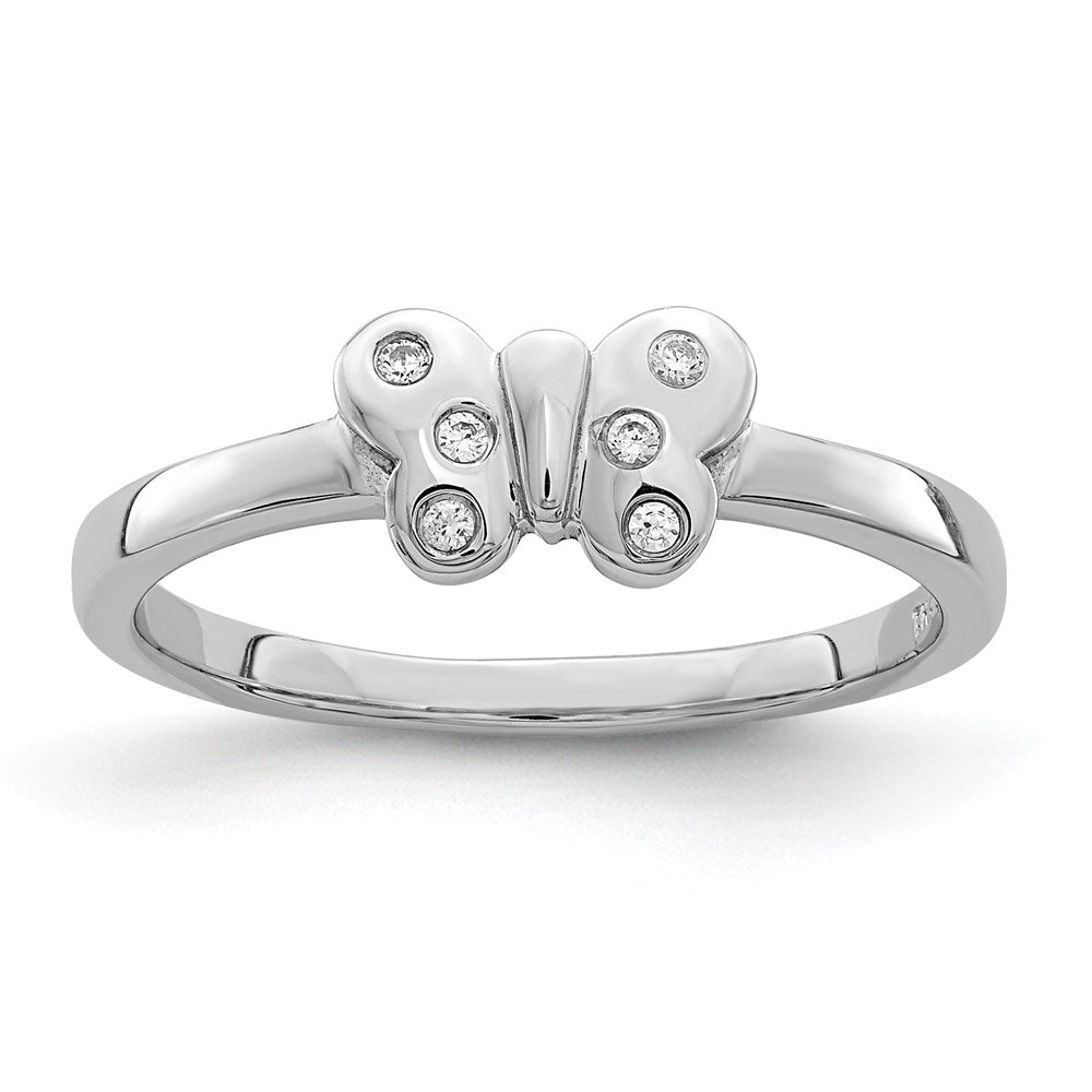 Sterling Silver Rhodium Plated Childs Cz Butterfly Ring (Size 4 Only)