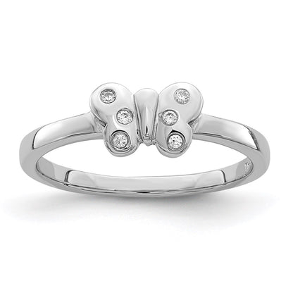 Sterling Silver Rhodium Plated Childs Cz Butterfly Ring (Size 4 Only)
