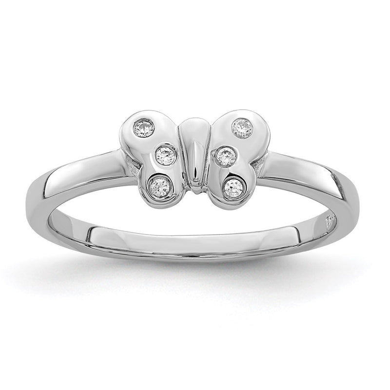 Sterling Silver Rhodium Plated Childs Cz Butterfly Ring (Size 4 Only)