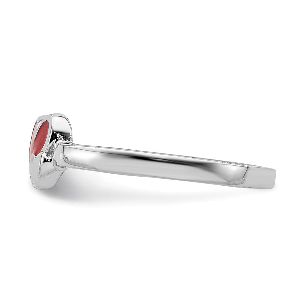 Sterling Silver Rh Plated Red Enameled Double Heart Children'S Ring