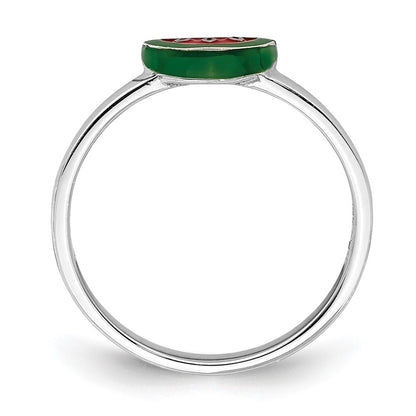 Sterling Silver Rhodium Plated Childs Enameled Watermelon Ring (Size 3 Only)