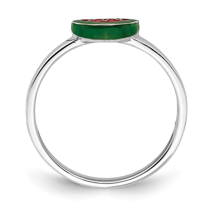 Sterling Silver Rhodium Plated Childs Enameled Watermelon Ring (Size 3 Only)