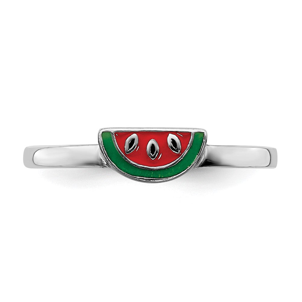 Sterling Silver Rhodium Plated Childs Enameled Watermelon Ring (Size 3 Only)