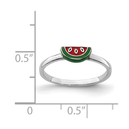 Sterling Silver Rhodium Plated Childs Enameled Watermelon Ring (Size 3 Only)