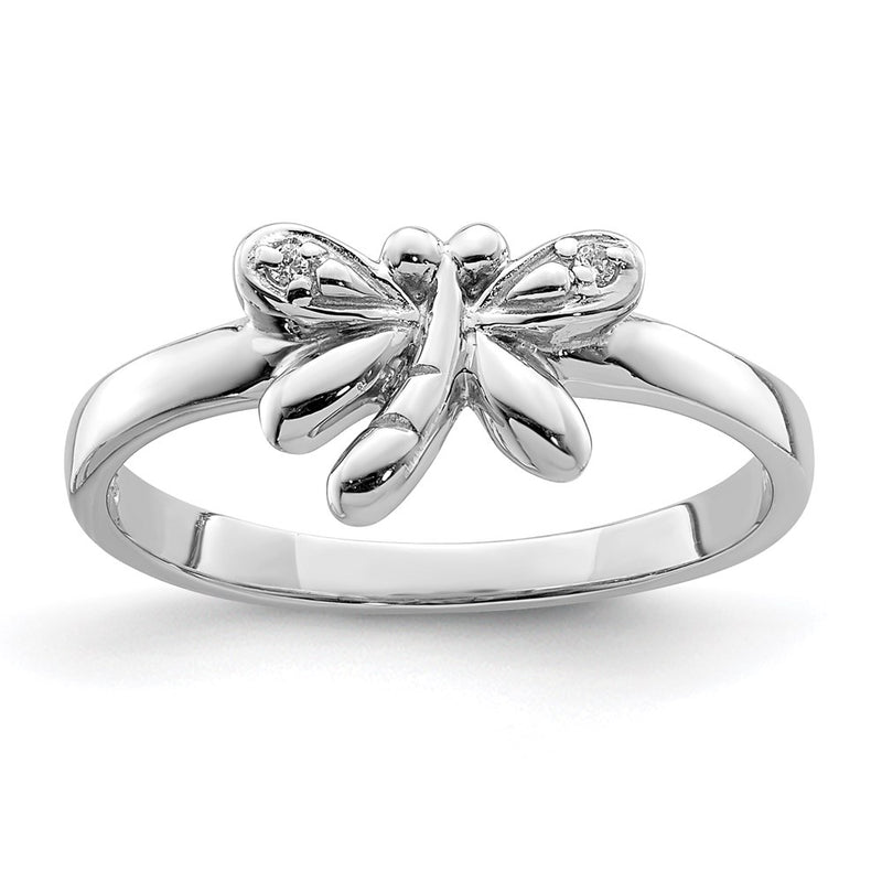Sterling Silver Rhodium Plated Polished Cz Dragonfly Children'S Ring (Size 4 Only)
