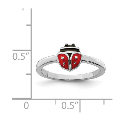 Sterling Silver Rhod Plated Polished & Enameled Ladybug Children'S Ring