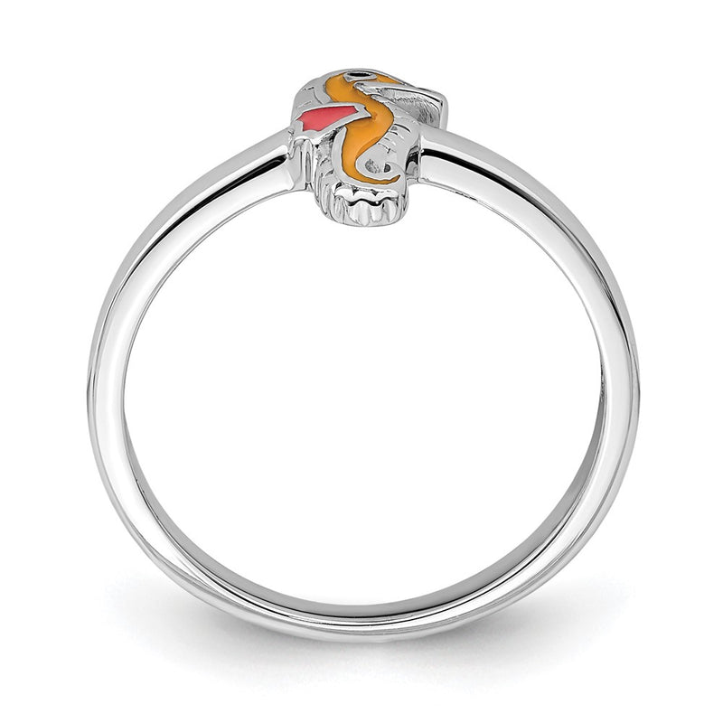 Sterling Silver Rhodium Plated Childs Enameled Seahorse Ring (Size 3 Only)