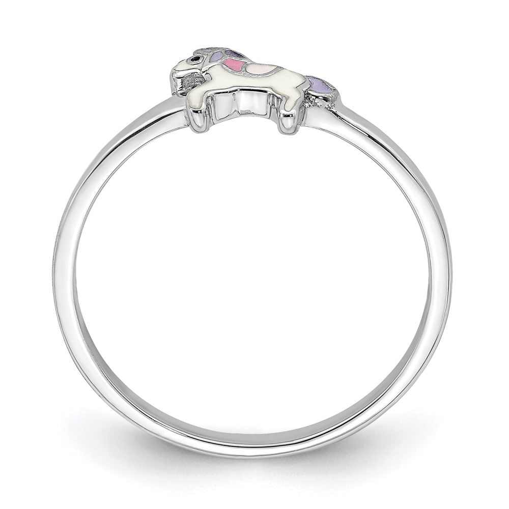 Sterling Silver Rh Plated Multi Color Enameled Unicorn Children'S Ring
