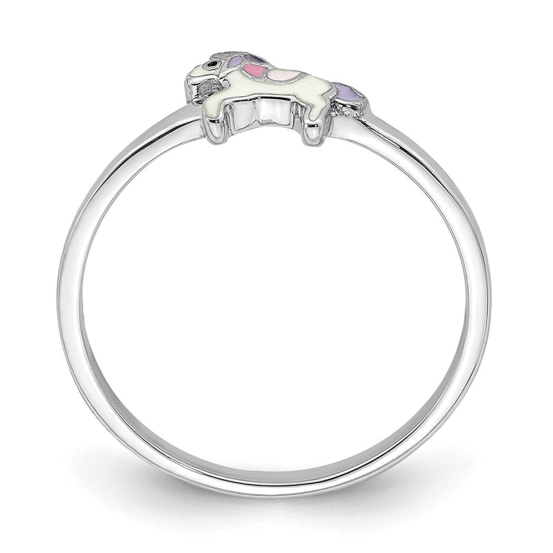 Sterling Silver Rh Plated Multi Color Enameled Unicorn Children'S Ring