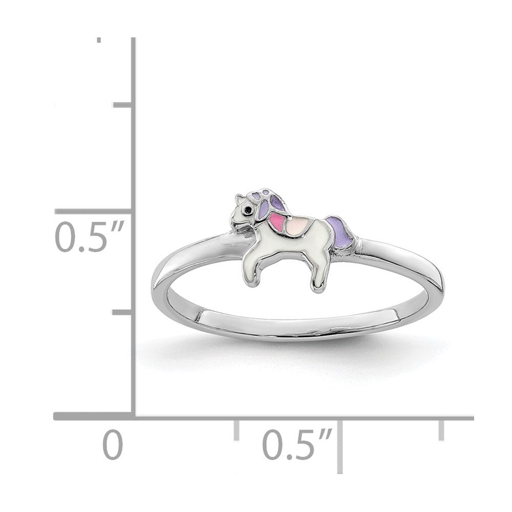 Sterling Silver Rh Plated Multi Color Enameled Unicorn Children'S Ring