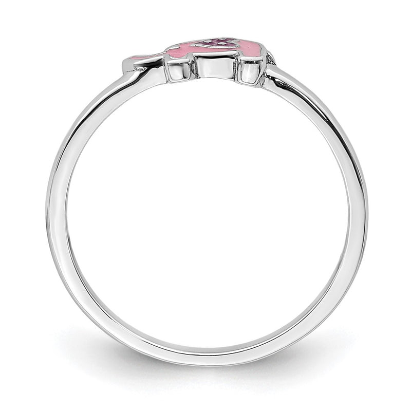 Sterling Silver Rhodium Plated Childs Enameled Pink Elephant Ring (Size 3 Only)