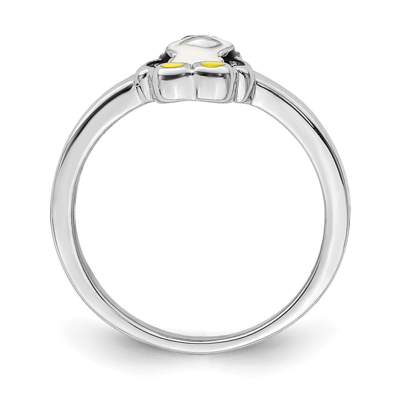 Sterling Silver Rhodium Plated Childs Enameled Penguin Ring (Size 3 Only)
