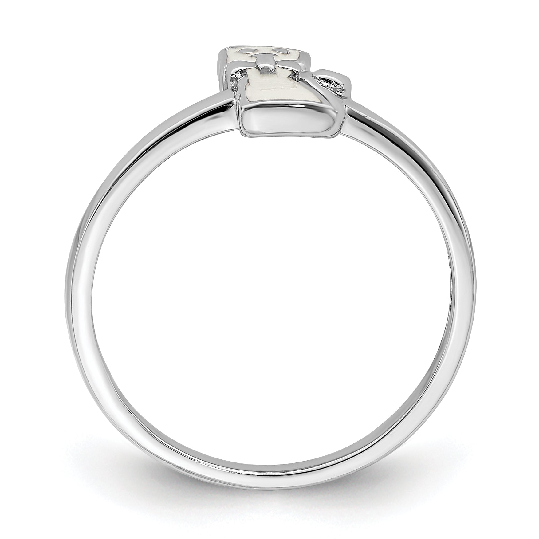 Sterling Silver Rhodium Plated Childs Enameled White Cat Ring (Size 4 Only)