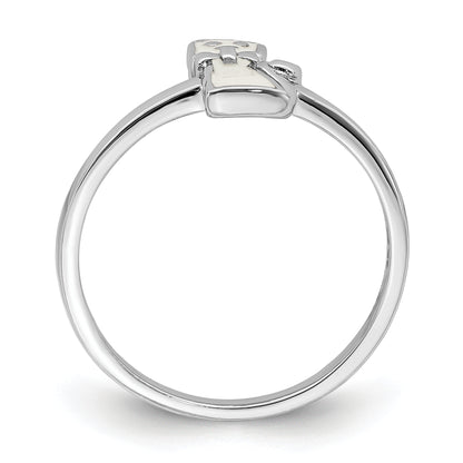 Sterling Silver Rhodium Plated Childs Enameled White Cat Ring (Size 4 Only)