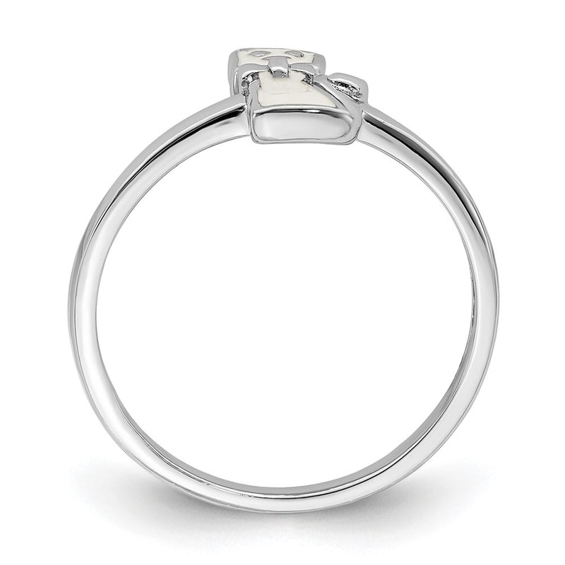 Sterling Silver Rhodium Plated Childs Enameled White Cat Ring (Size 4 Only)