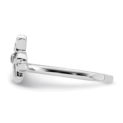 Sterling Silver Rhodium Plated Childs Enameled White Cat Ring (Size 4 Only)