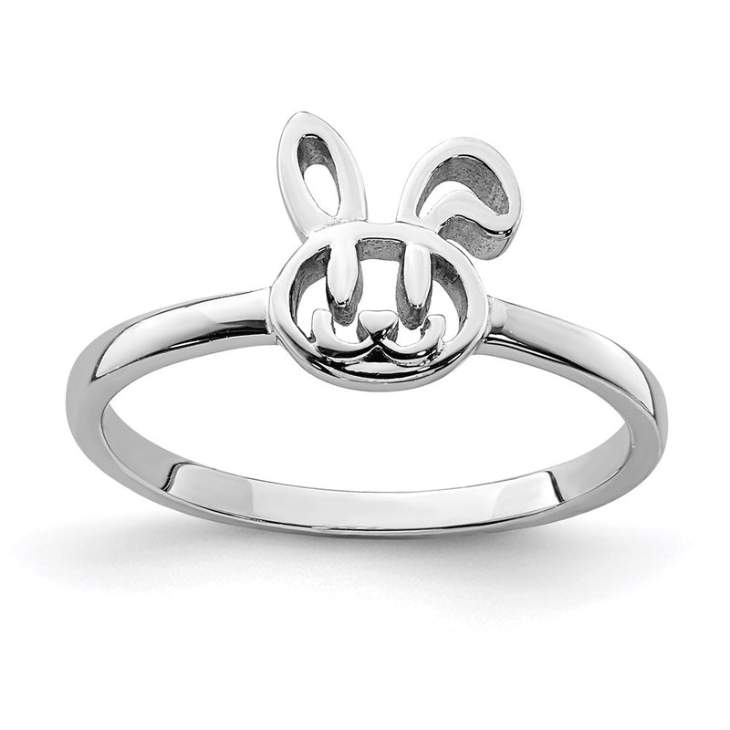 Sterling Silver Rhodium Plated Childs Bunny Ring (Size 3 Only)